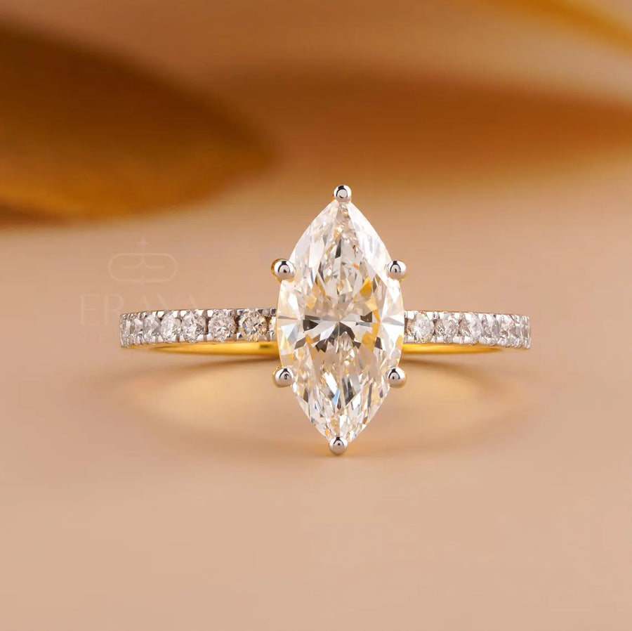 Marquise Wedding Ring with Pave Lab Diamond