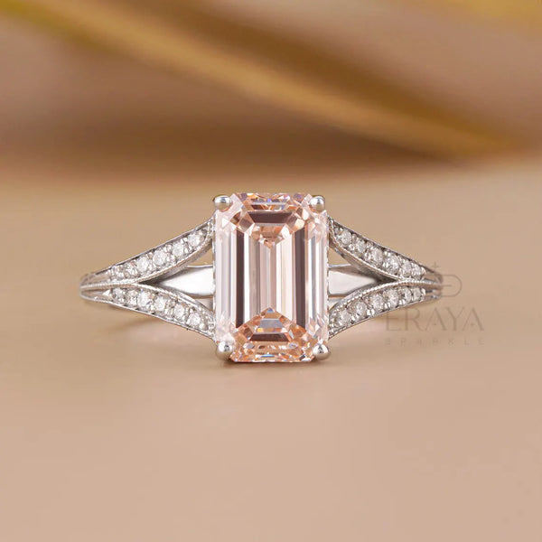 Pave Engagement Ring | Pink Emerald Diamond