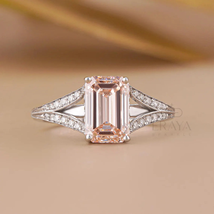 Pave Engagement Ring | Pink Emerald Diamond