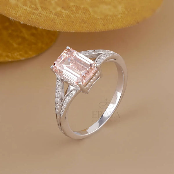 Pave Engagement Ring | Pink Emerald Diamond