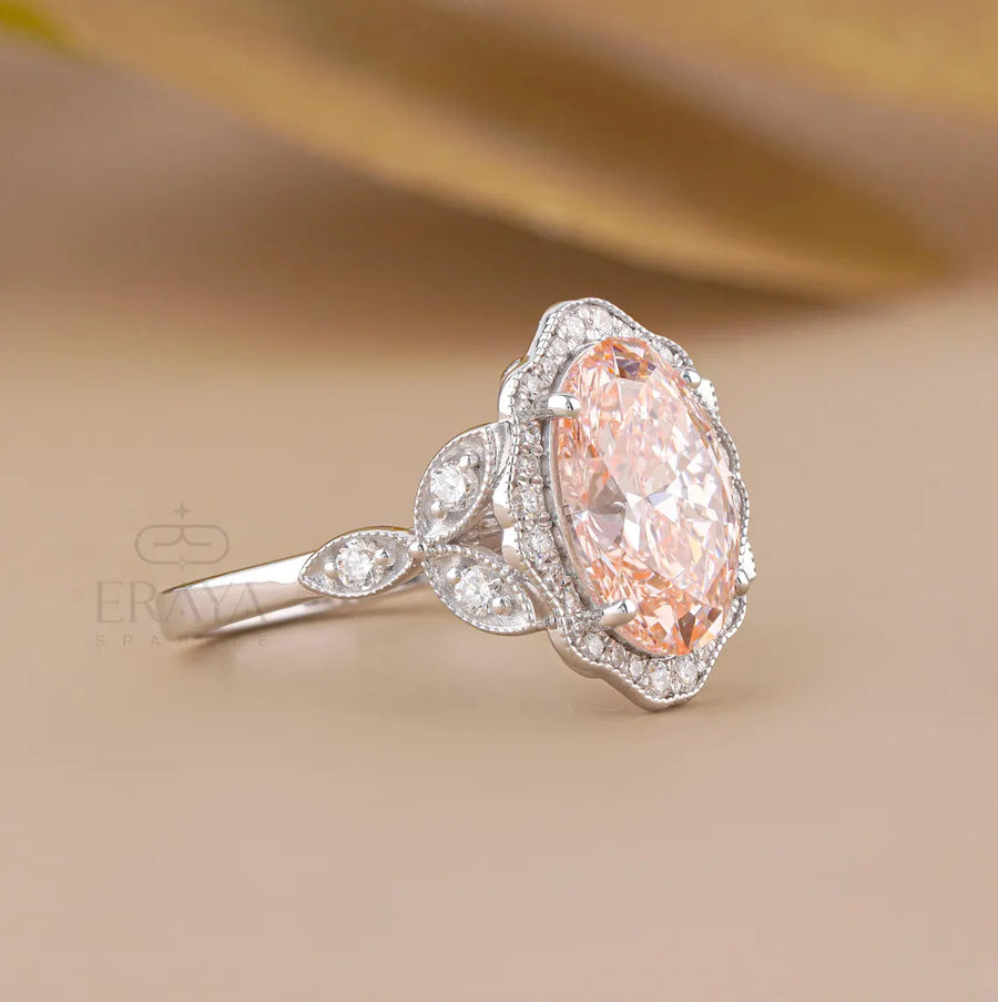 Victorian Engagement Ring | Pink Oval Halo