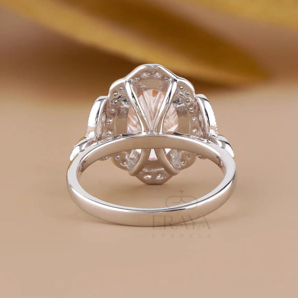 Victorian Engagement Ring | Pink Oval Halo