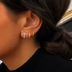 Lab-Grown Diamond Cross Huggie Hoop Earrings