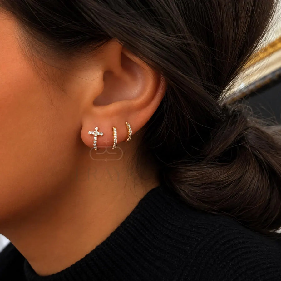 Lab-Grown Diamond Cross Huggie Hoop Earrings