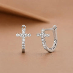 Lab-Grown Diamond Cross Huggie Hoop Earrings