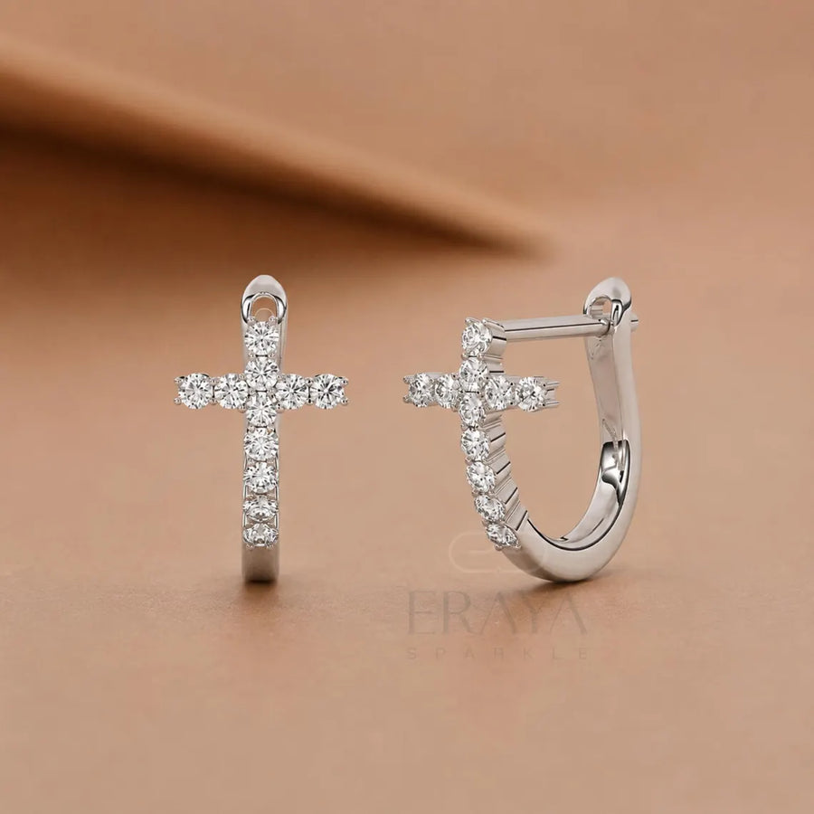 Lab-Grown Diamond Cross Huggie Hoop Earrings