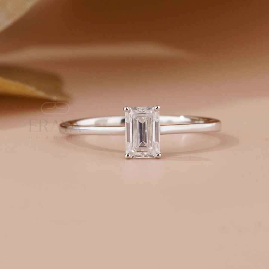 Emerald Diamond Ring in Classic Prong Setting