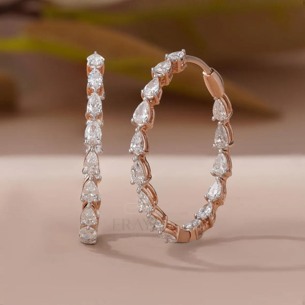 Lab Grown Diamond Hoop Earrings | Pear Cut Gold