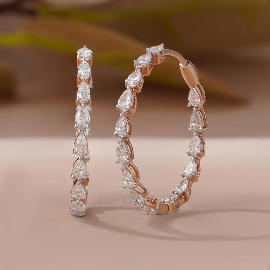 Lab Grown Diamond Hoop Earrings | Pear Cut Gold
