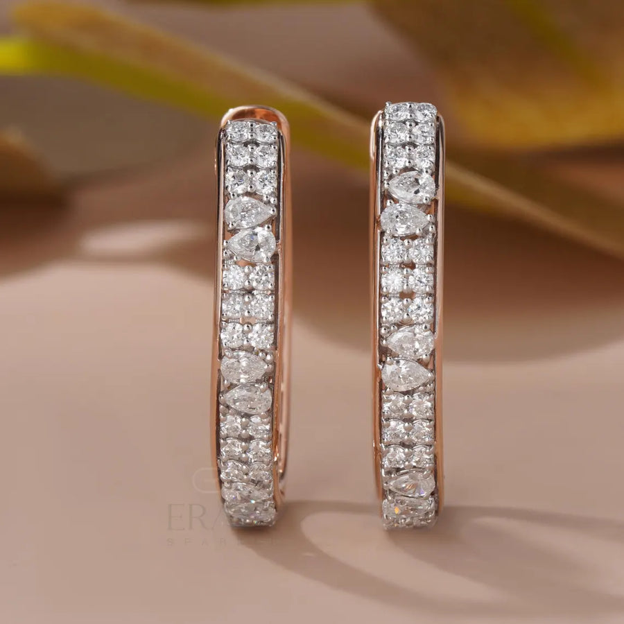 Gold Diamond Hoop Earrings | Pear Statement