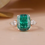 Cushion Cut Diamond Ring with Green Emerald