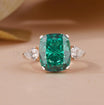 Cushion Cut Diamond Ring with Green Emerald