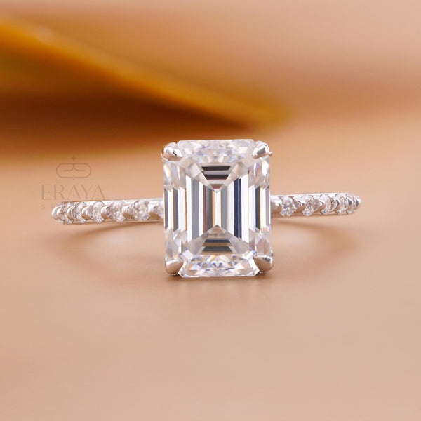 Emerald Diamond Ring Hidden Halo Pavé