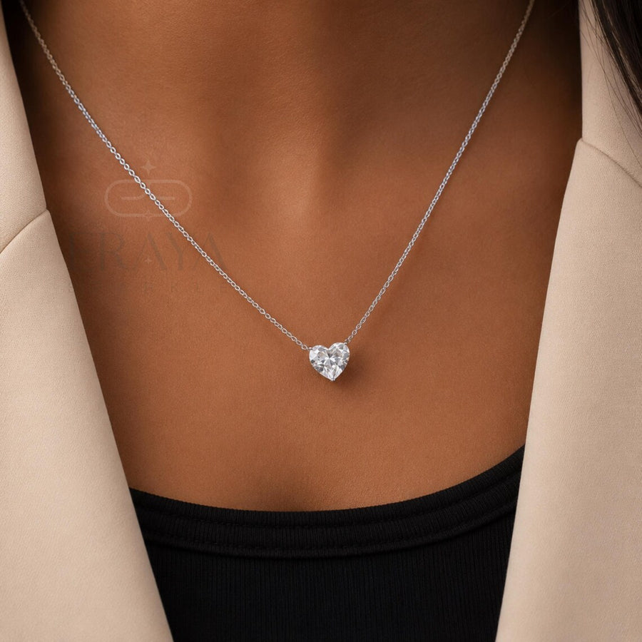 Heart Cut Diamond Pendant Solitaire Necklace
