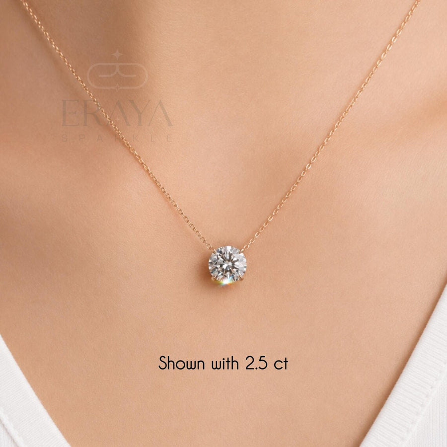 Solitaire Diamond Necklace in Solid 14K Gold