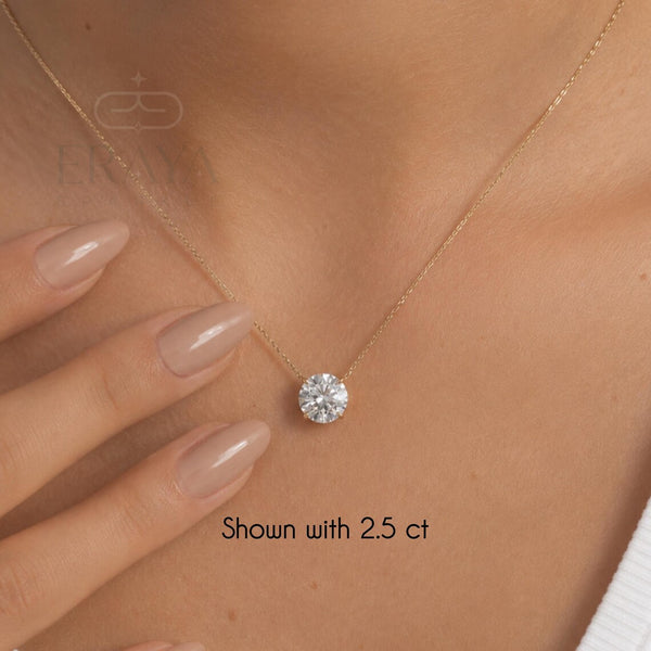 Solitaire Diamond Necklace in Solid 14K Gold
