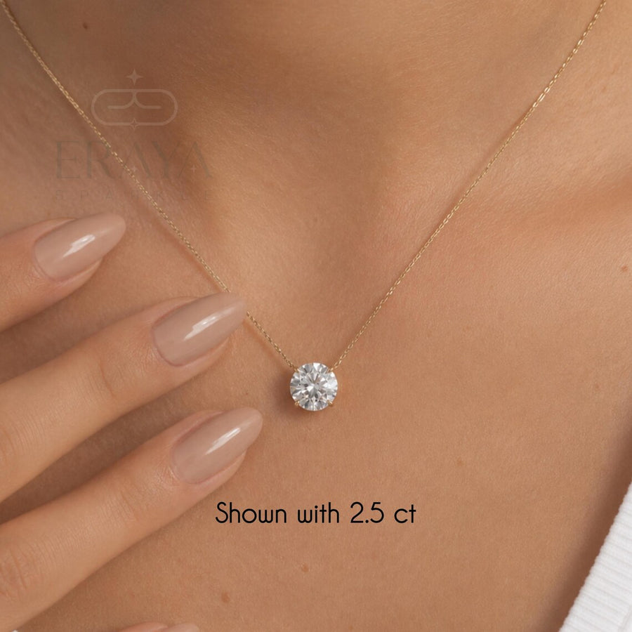 Solitaire Diamond Necklace in Solid 14K Gold