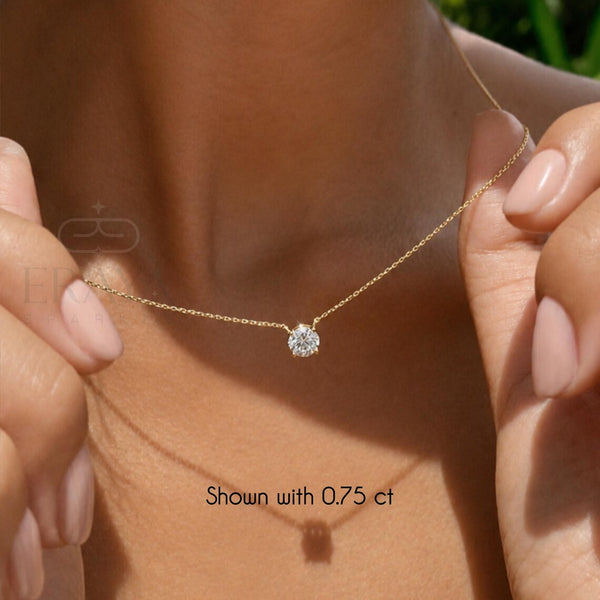 Solitaire Diamond Necklace in Solid 14K Gold