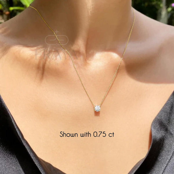 Solitaire Diamond Necklace in Solid 14K Gold