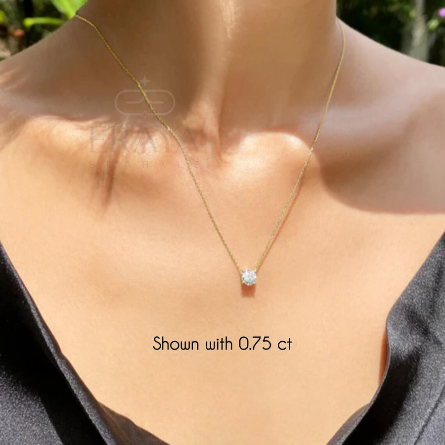Solitaire Diamond Necklace in Solid 14K Gold