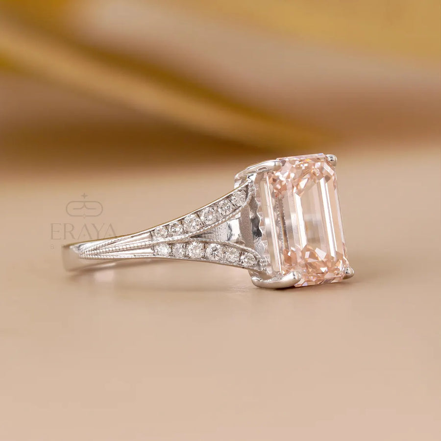 Pave Engagement Ring | Pink Emerald Diamond