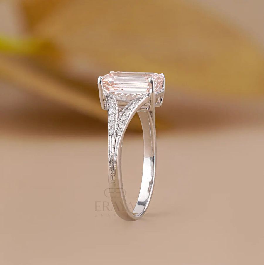 Pave Engagement Ring | Pink Emerald Diamond