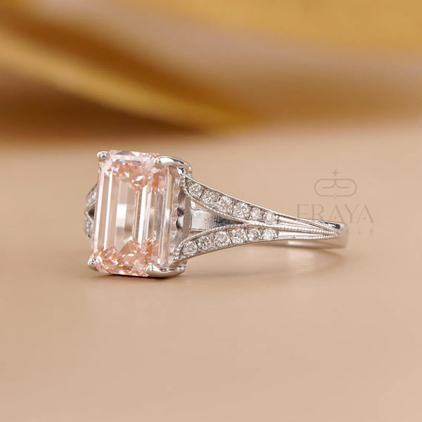 Pave Engagement Ring | Pink Emerald Diamond