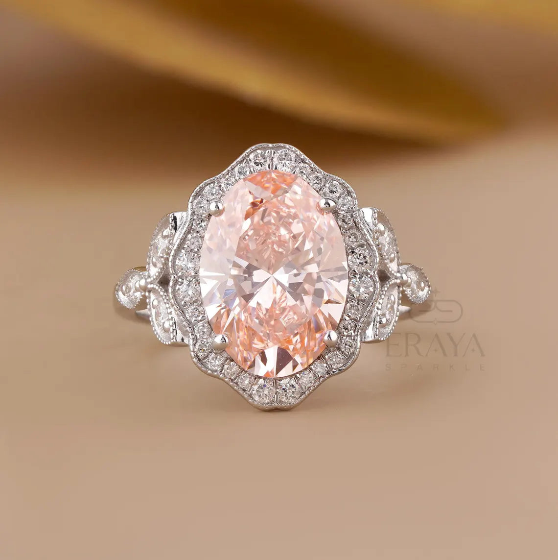 Victorian Engagement Ring | Pink Oval Halo