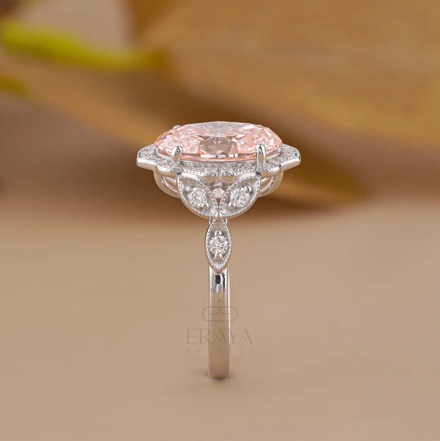 Victorian Engagement Ring | Pink Oval Halo