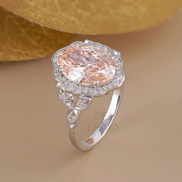 Victorian Engagement Ring | Pink Oval Halo