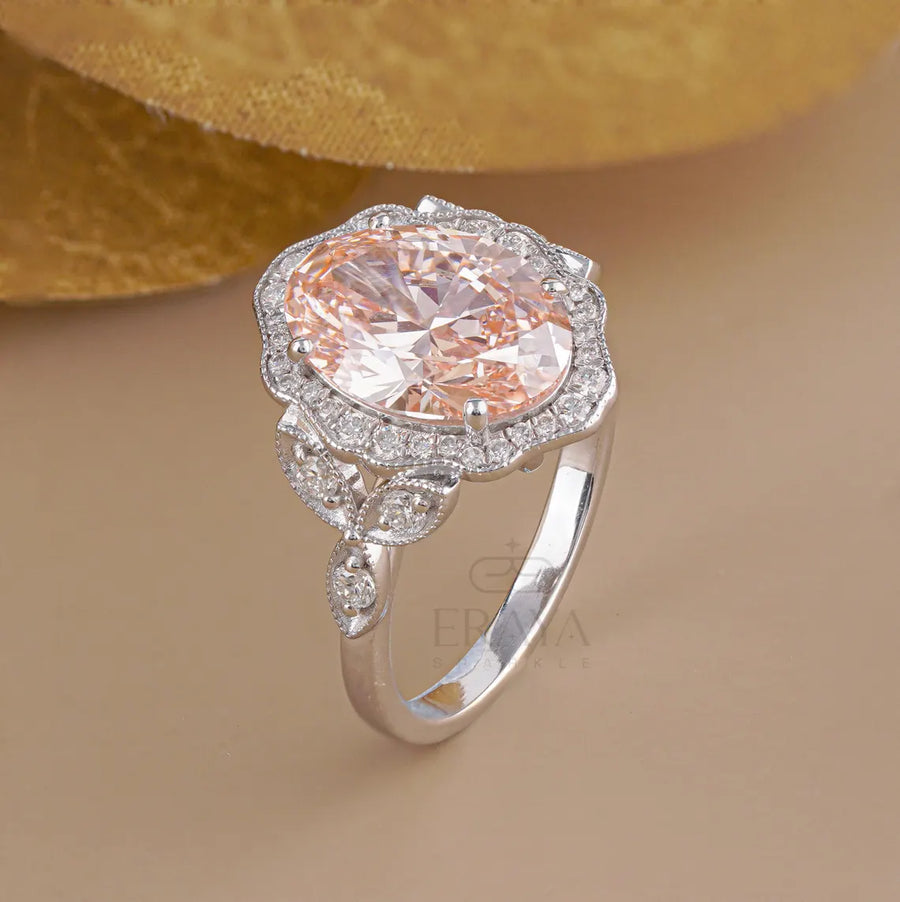 Victorian Engagement Ring | Pink Oval Halo