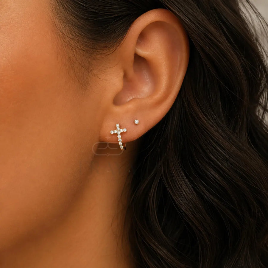 Lab-Grown Diamond Cross Huggie Hoop Earrings