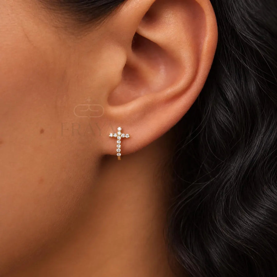 Lab-Grown Diamond Cross Huggie Hoop Earrings