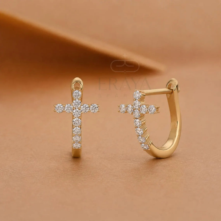 Lab-Grown Diamond Cross Huggie Hoop Earrings