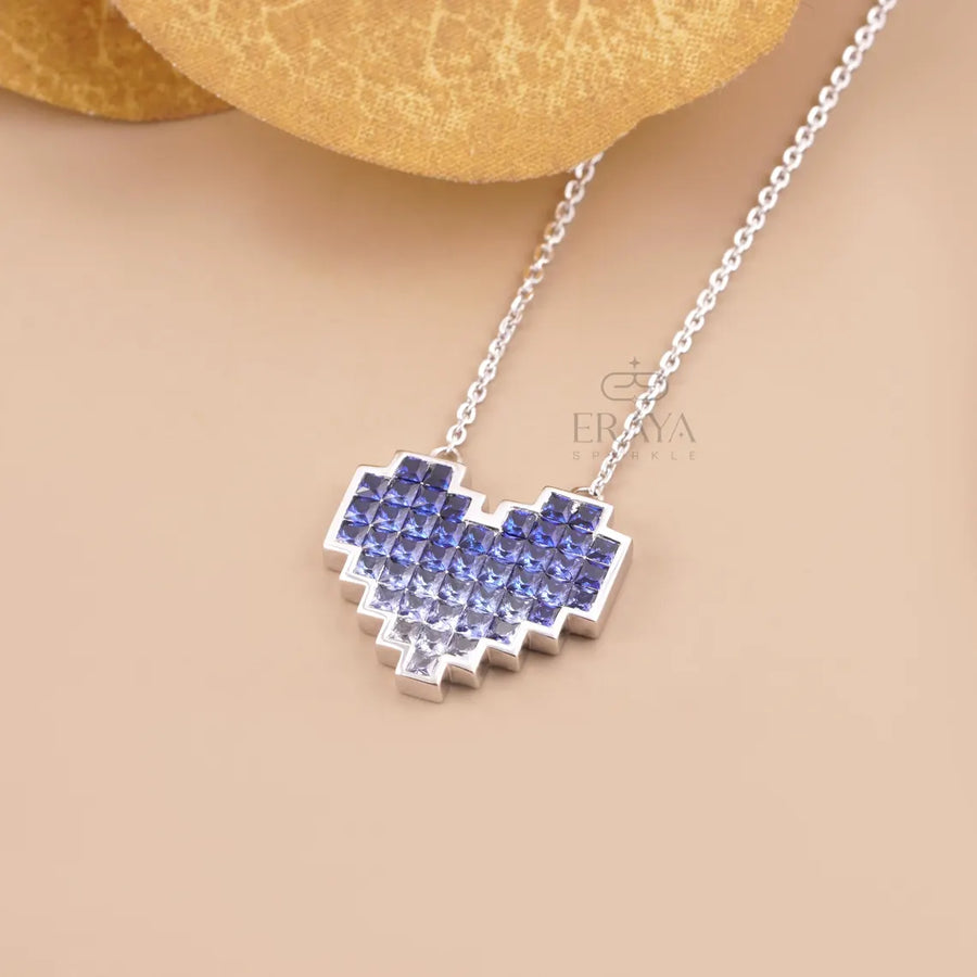 Blue Lab-Grown Sapphire Heart Pendant Necklace