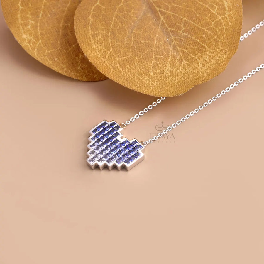 Blue Lab-Grown Sapphire Heart Pendant Necklace