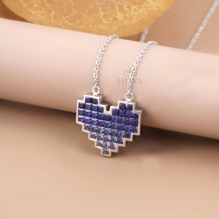 Blue Lab-Grown Sapphire Heart Pendant Necklace