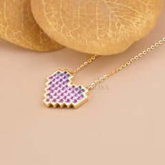 Purple Pink Lab-Grown Sapphire Heart Pendant
