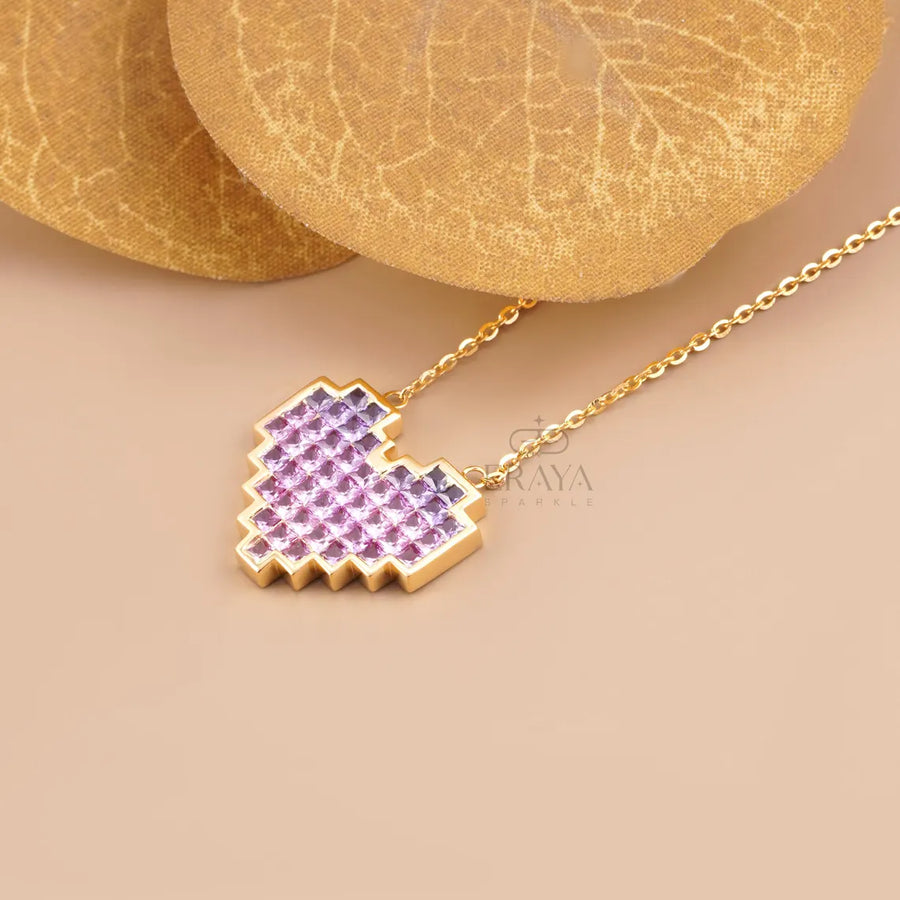 Purple Pink Lab-Grown Sapphire Heart Pendant
