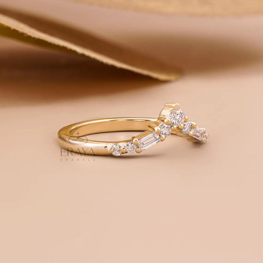 Round Baguette Lab Diamond Chevron Ring