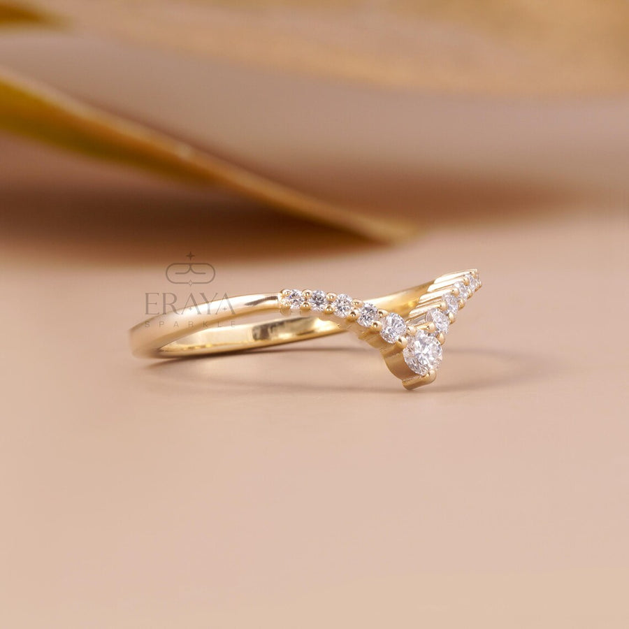 Lab Diamond Chevron V Shape Wedding Band