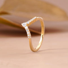 Lab Diamond Chevron V Shape Wedding Band