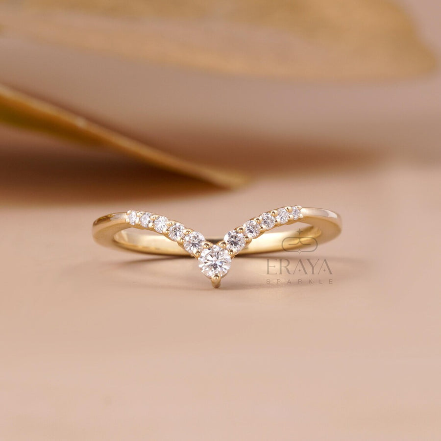 Lab Diamond Chevron V Shape Wedding Band