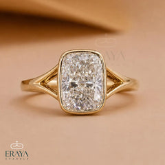Elongated Cushion Lab Diamond Bezel Ring
