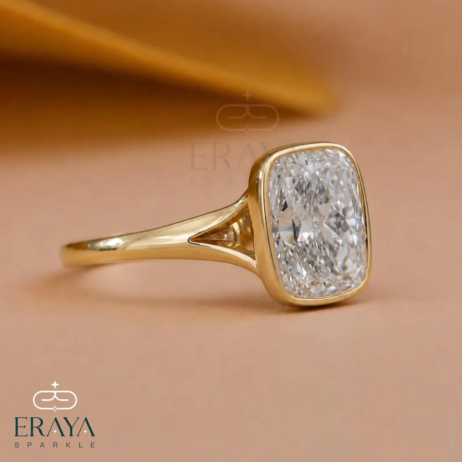 Elongated Cushion Lab Diamond Bezel Ring