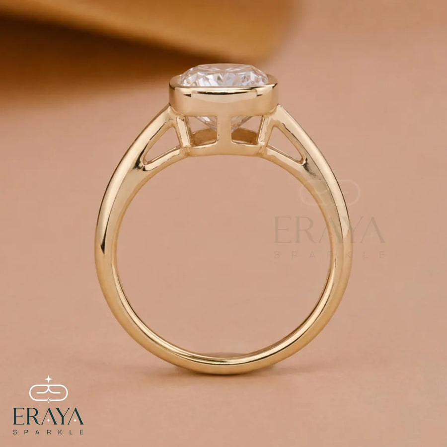 Elongated Cushion Lab Diamond Bezel Ring