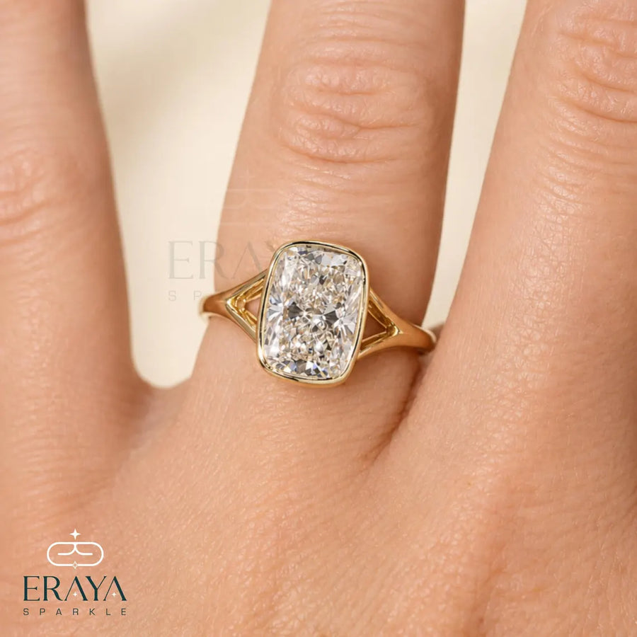 Elongated Cushion Lab Diamond Bezel Ring