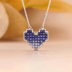 Blue Lab-Grown Sapphire Heart Pendant Necklace