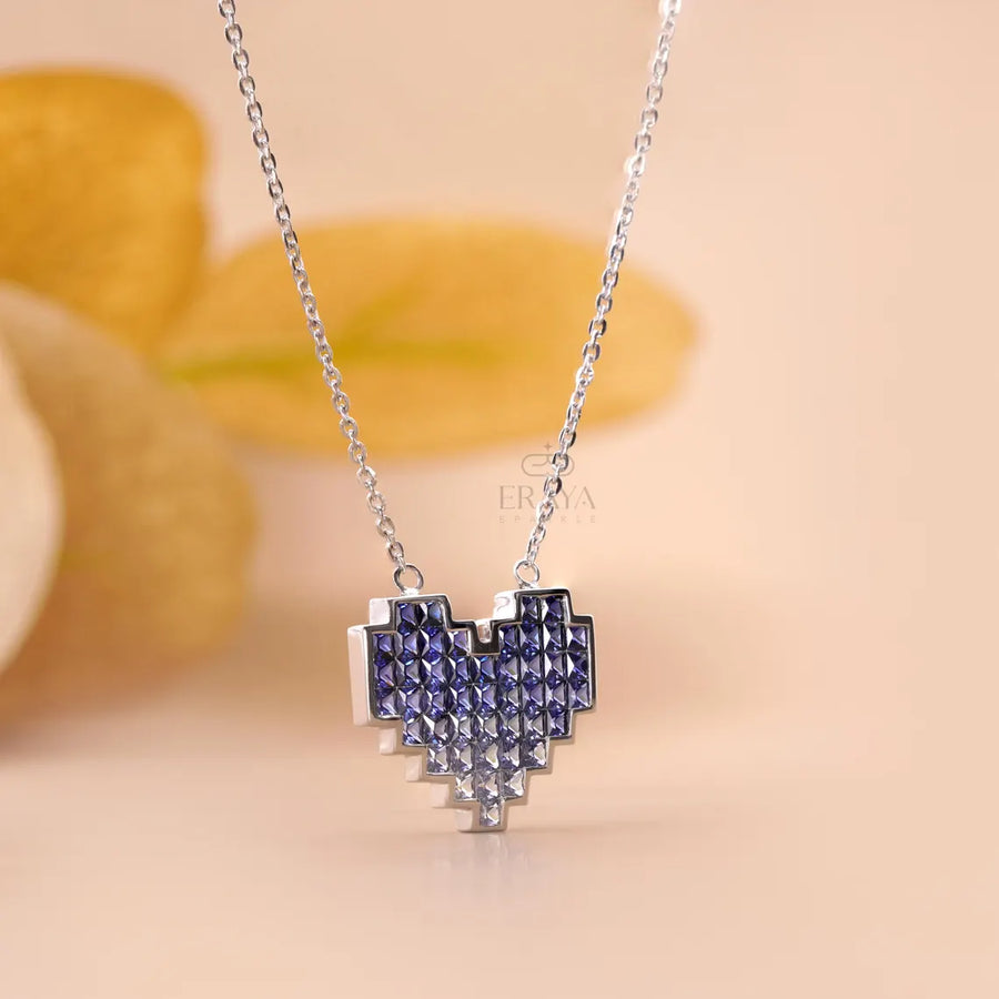 Blue Lab-Grown Sapphire Heart Pendant Necklace