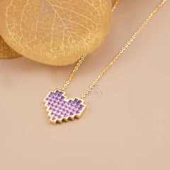 Purple Pink Lab-Grown Sapphire Heart Pendant